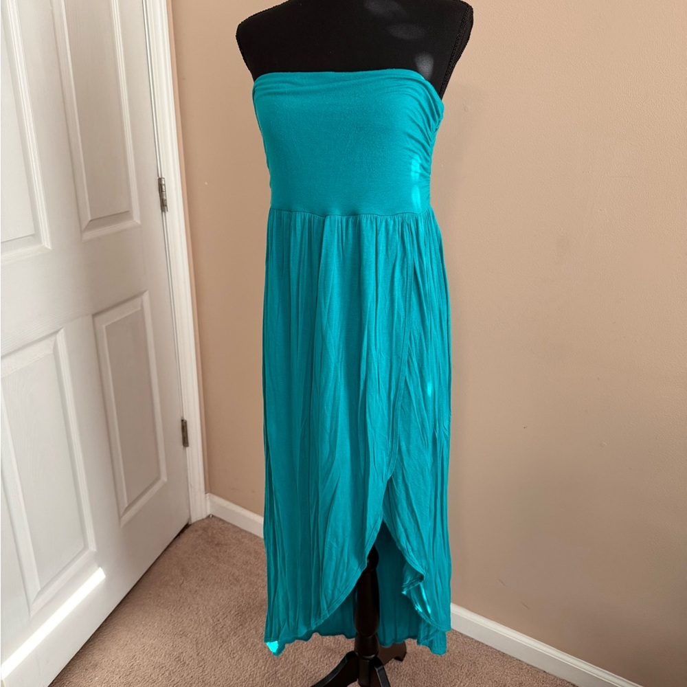 Strapless Teal Maxi Dress